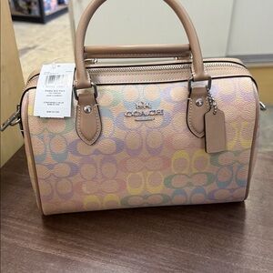 Coach Rowan Satchel Bag Crossbody In Rainbow Sig Canvas/Sv/Sand Multi CDA90 NWT